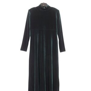 VTG K.C. SPENCER Women's DARK GREEN VELOUR Zip Back MOCK NECK Maxi Dress Sz 10